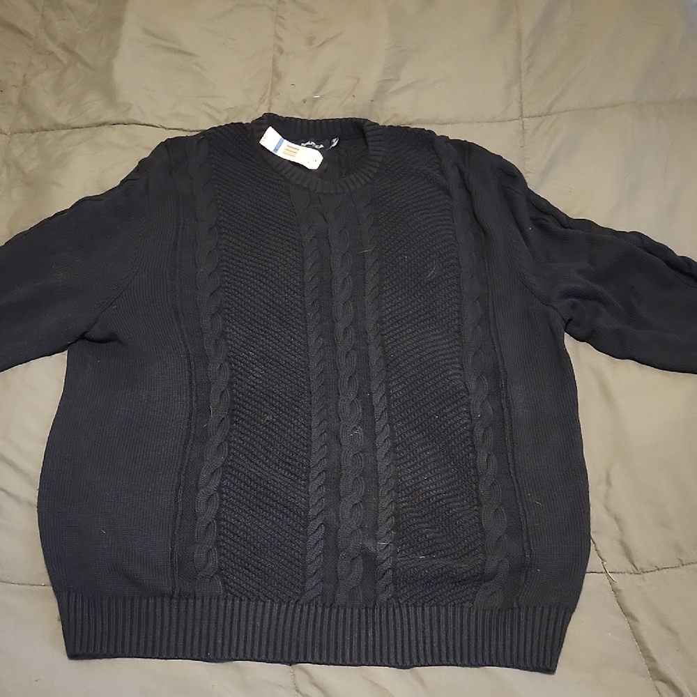 Nautica Black Crewneck Sweater Cable Knit